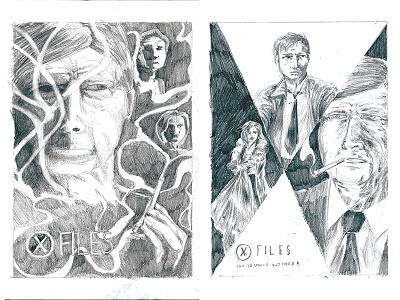 Comic Book Cover Sketches, X Files black and white comics composition design graphic design graphite illustration sketch smoking man x files