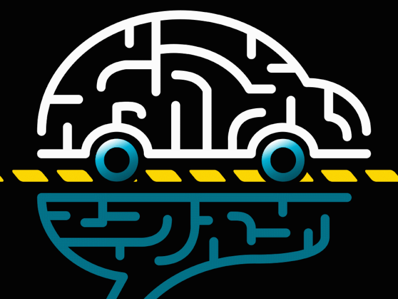 Transporting Tomorrow Animation Loop animated gif animated poster autonomous car brain car design identity illustration illustrator logo motion transportation vector