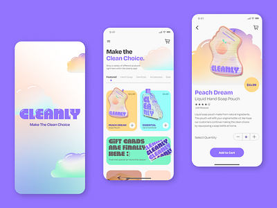 CLEANLY Mobile App Concept 3d app design branding clean figma graphic design logo made with figma mobile app product product design shop soap typography ui uiux user experience user interface ux wash your hands