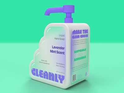 CLEANLY Hand Soap 3d 3d model adobe dimension bottle brand design brand identity branding clean design fusion 360 graphic design label design logo packaging product render soap type typography wash your hands