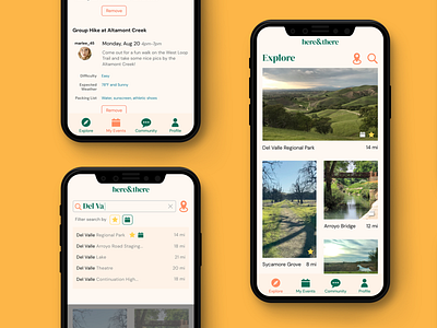 here&there Mobile App branding design explore graphic design interface iphone logo mobile mobile app nature outdoors parks product product design typography ui uiux user experience ux