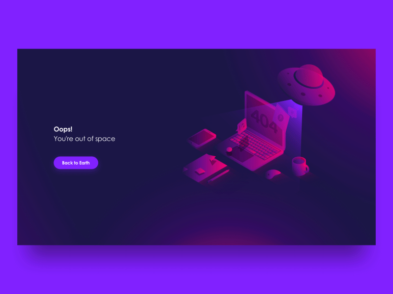 404 Page Animation 404 animation gif gradient illustration isometric loop not found space ufo ui web
