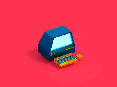 Old Computer 3d art computer concept flat isometric modeling old retro