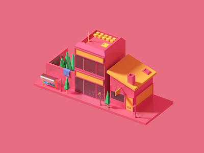 Stores 3d environment illustration lowpoly modeling