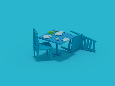 Messy 3d break up chair concept game illustration lowpoly relation