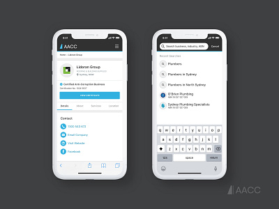 AACC Mobile business certified contact design government mobile mobile design profiles search search bar ui ux