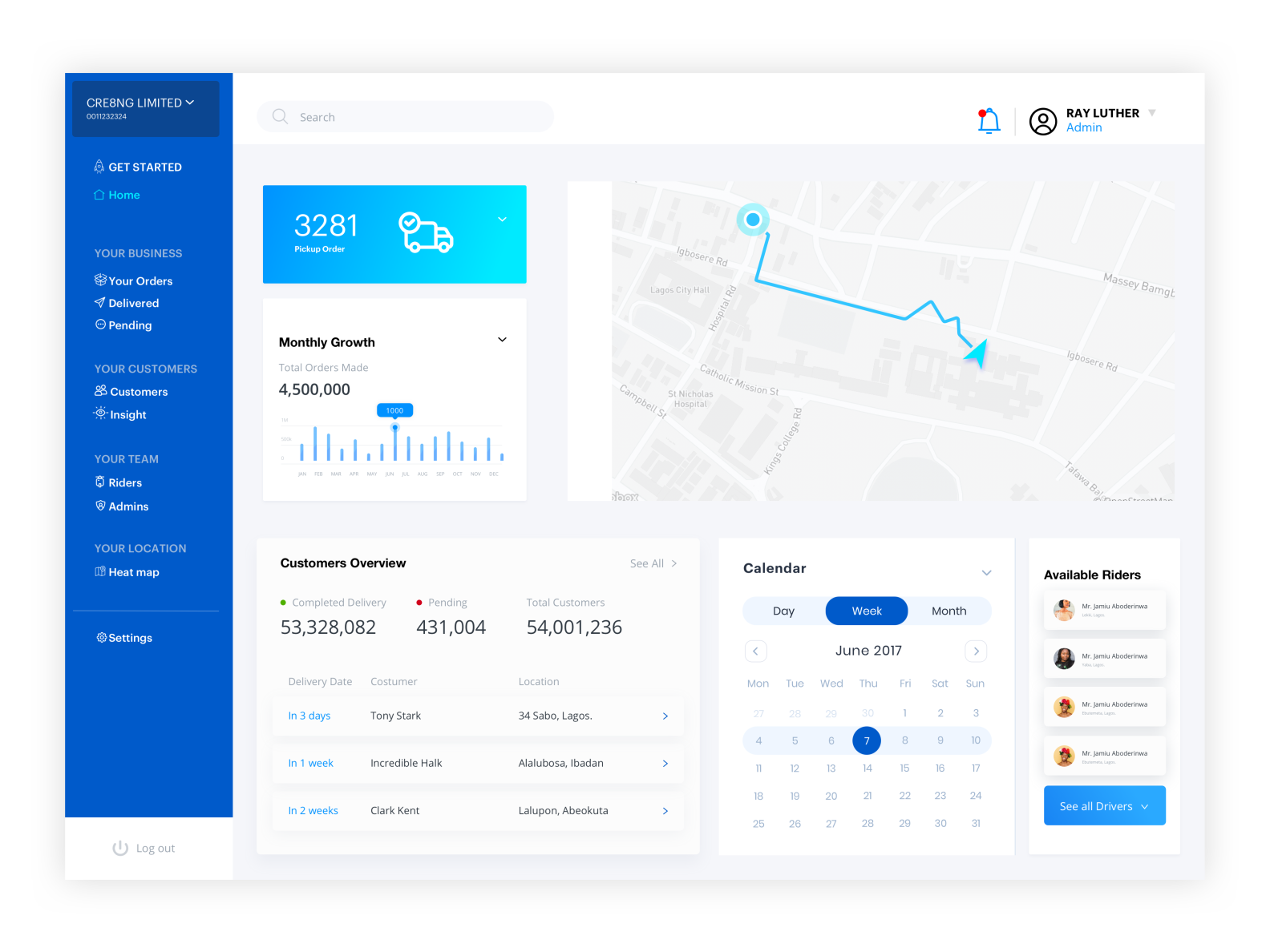 logistic/Delivery Dashboard Design by Samuel Iweibo on Dribbble