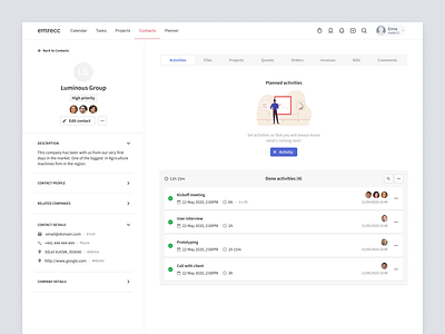 CRM Contact Management Concept activities app clean contacts crm desktop detail easy emre interface list material product product design project management saas sales manager simple ui ux