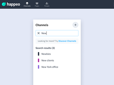 Happeo Navigation Sneak Peek channels desktop figma happeo interface intranet navigation product design product detail saas search sidebar sneak peek social ui