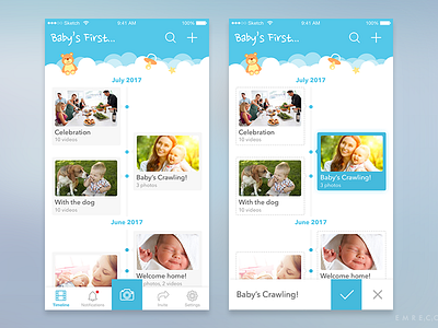 Baby's First, Mobile App Timeline app baby capture gallery iphone memory mobile newborn parenthood parents timeline ui