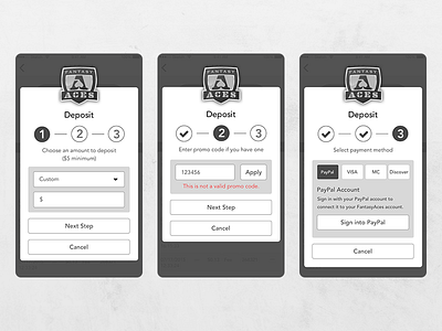 FantasyAces Mobile App Hi-Fi Wireframes