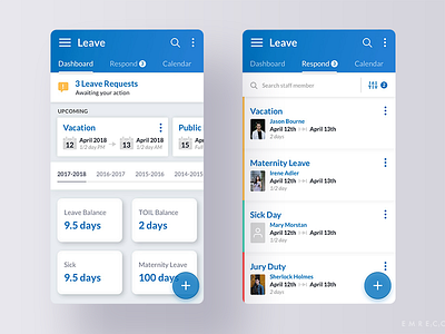 CiviHR Mobile Leave Module Redesign dashboard hr hr software leave mobile mobile first open source responsive saas ui ux vacations web