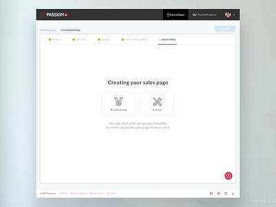 PassionApps Sales Page custom desktop interface mobile app builder options passion passion.io product recommended saas templates ui