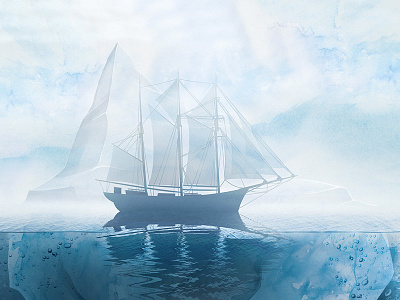 Expedition to the End of the World blue digital expedition ice iceberg journey schooner sea watercolor