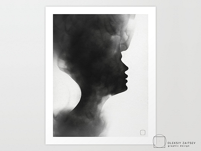 Out Of The Black art print beautiful beauty black bw digital flame minimalism mixed media paper portrait woman