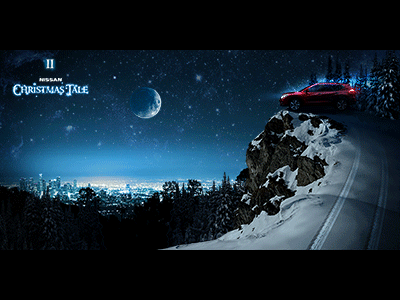 Nissan Christmas Tale #2 blue christmas cinemagraph gif light moon night nissan red sky snow tale