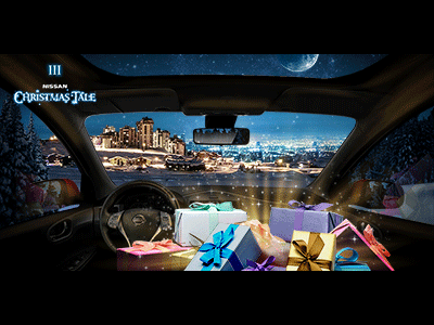 Nissan Christmas Tale #3 blue christmas cinemagraph gif light moon night nissan red sky snow tale