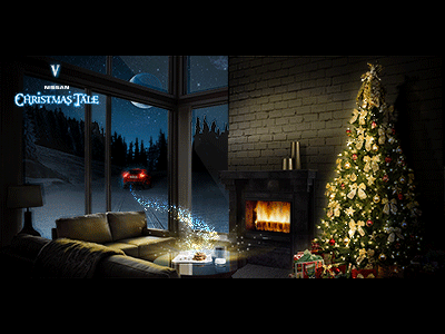 Nissan Christmas Tale #5 blue christmas cinemagraph gif light moon night nissan red sky snow tale