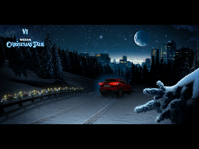 Nissan Christmas Tale #6 blue christmas cinemagraph gif light moon night nissan red sky snow tale