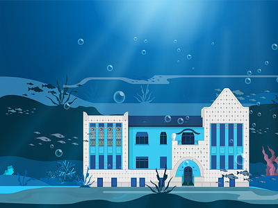 Art nouveau building underwater.