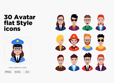 30 Avatar in flat style icons avatar branding design face icon illustration symbol ui vector