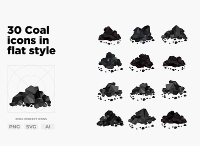 30 Coal icons in flat style. coal design flat icon illustration symbol vector