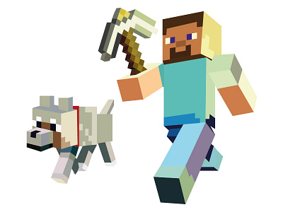 Minecraft figure with dog vector dog figure minecraft vector with