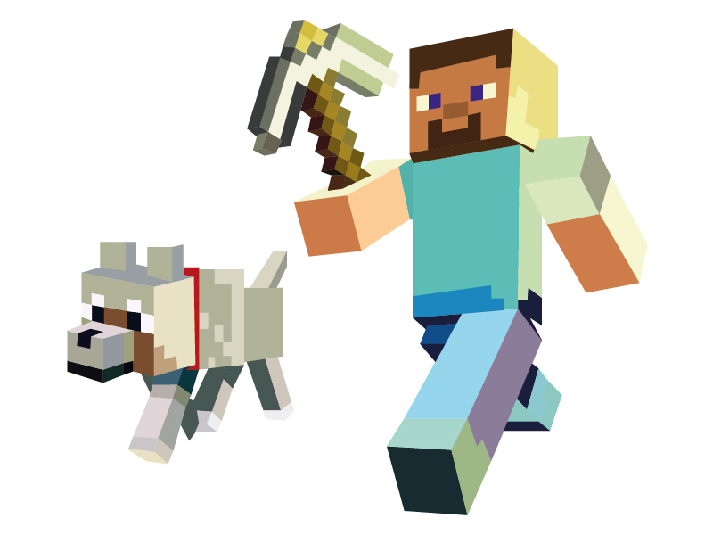 Minecraft figure with dog vector by Kubanek design on Dribbble