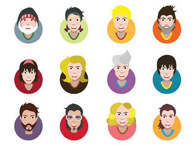 Funny cartoon avatars avatar caucasian facial female flat human people portrait smiling women young