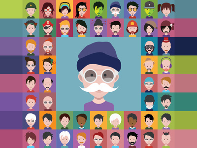 Group of people men and women avatar icons illustrations