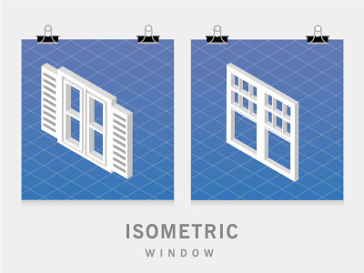 isometric window in blue print blue in isometric print window