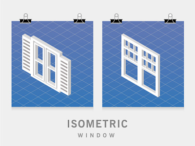 isometric window in blue print