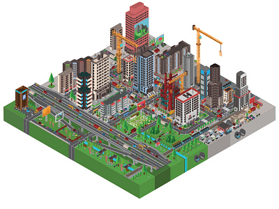 Isometric Metropolis,Farm,Dam isometric in 3D view