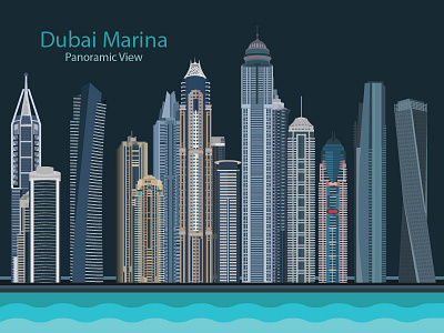 Dubai Marina Panoramic View buildings city dubai east holiday illuminated infinity marina sky skyline skyscraper uae