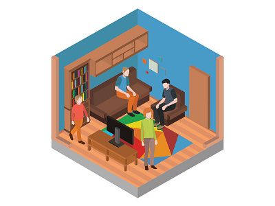 Vector Isometric Living Room 3d decoration design furniture home icon indoor interior isometric room set vector