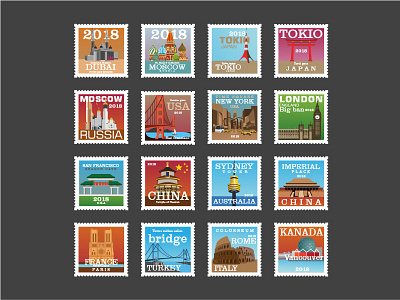 Post Stamp Collection australia china dubai france italy kanada london moscow tokio usa