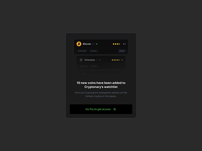 Cryptonary's Watchlist bitcoin blockchain card crypto dark darkmode design mobile typography ui watchlist