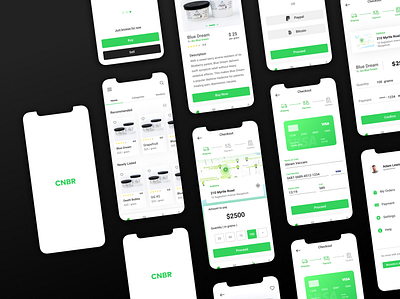 Canaber - a cannabis delivery app. app app design cannabis clean delivery ecommerce app ios minimal service design ui uiuxdesign ux weed