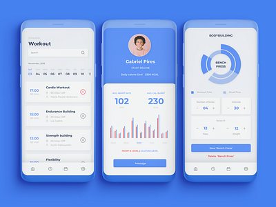 Fitness App bodybuilding calender charts clean fitness fitness app fitness center graphs gym app minimal neat profile progress statistics stretching ui ux workout app yoga