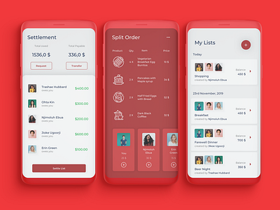 Bill Split App amount balance bill breakfast budget clean dining food groups loan menu minimal money receipt restaurant split typography ui ux