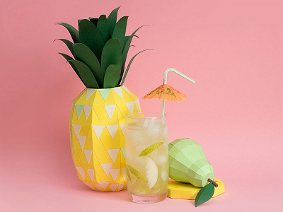 Fresh Drinks craft drink fruits handmade paper papercraft pearl pineapple tactile design