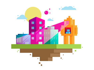 Cityscape buildings city colors illustration illustrator robot sci fi space vector