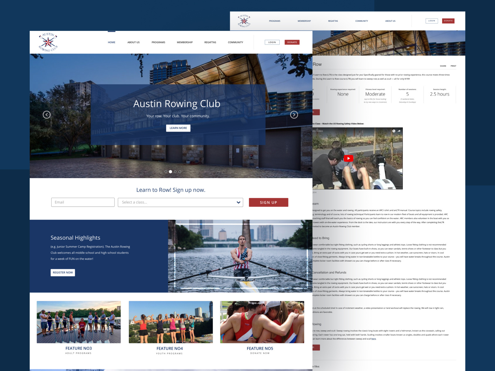 Austin Rowing Club Redesign by Felicia Myers on Dribbble