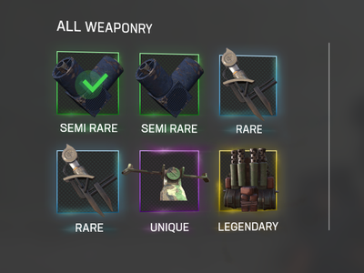 Weapon Inventory ar button card combat concept curved ui design game gun icon interaction interface items levels menu selection ui ux video game weapon