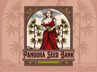 Pandora Seed Bank branding cannabis classic handdrawn illustration packaging packagingdesign victorian vintage