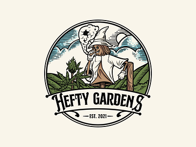 Hefty Gardens badge badgelogo cannabis cannabis logo cbd classic handdrawn hemp illustration logo logodesign retro vintage vintagelogo
