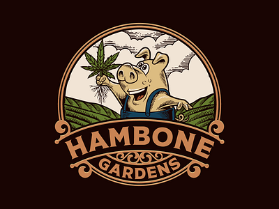 Hambone Gardens badge cannabis cannabislogo classic handdrawn hemp illustration logo vintage vintagelogo