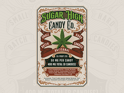 Sugar High Candy Co. branding candies candy cannabis packaging classic handdrawn hemp illustration label packagingdesign vintage