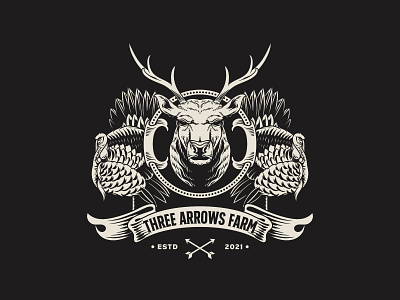 Three Arrow classic deer handdrawn hunting illustration logo outdoors vintage vintagelogo