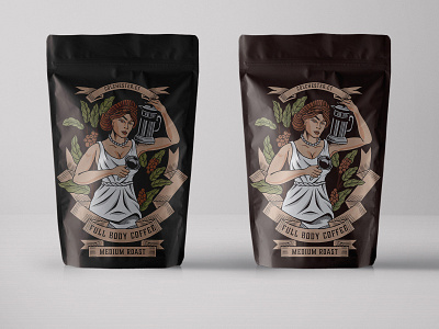 Full Body Coffee - Medium Roast badge bag branding coffee handdrawn illustration packaging victorian vintage